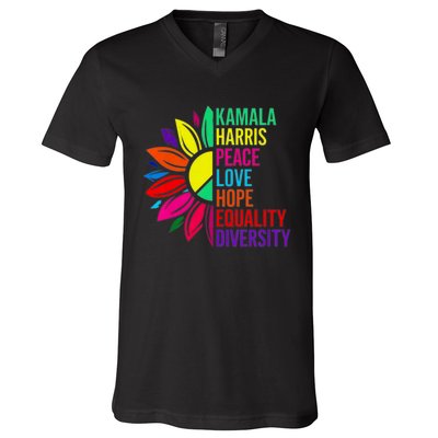 Kamala Harris Peace Love Equality Hope Diversity V-Neck T-Shirt