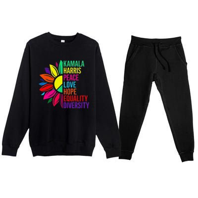 Kamala Harris Peace Love Equality Hope Diversity Premium Crewneck Sweatsuit Set