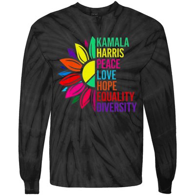 Kamala Harris Peace Love Equality Hope Diversity Tie-Dye Long Sleeve Shirt