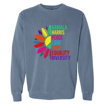 Kamala Harris Peace Love Equality Hope Diversity Garment-Dyed Sweatshirt