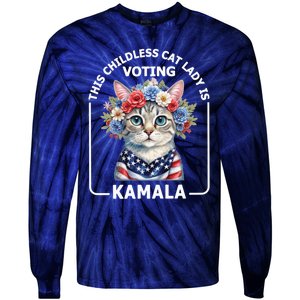 Kamala Harris Presiden 2024 Childless Cat Lady Madam Harris For President 2024 Tie-Dye Long Sleeve Shirt