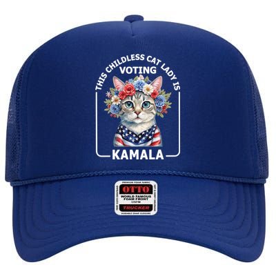 Kamala Harris Presiden 2024 Childless Cat Lady Madam Harris For President 2024 High Crown Mesh Back Trucker Hat