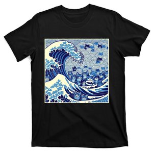 Kamala Harris President 2024 Blue Cats Wave For Kamala Funny Cat Lady T-Shirt