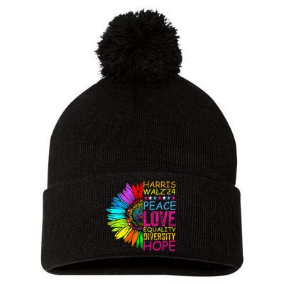 Kamala Harris Peace Love Equality Hope Diversity Pom Pom 12in Knit Beanie