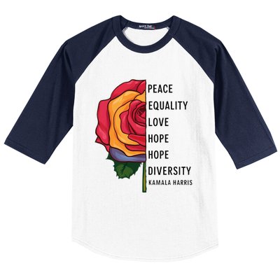 Kamala Harris Peace Love Equality Hope Diversity Baseball Sleeve Shirt