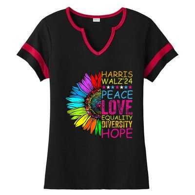 Kamala Harris Peace Love Equality Hope Diversity Ladies Halftime Notch Neck Tee