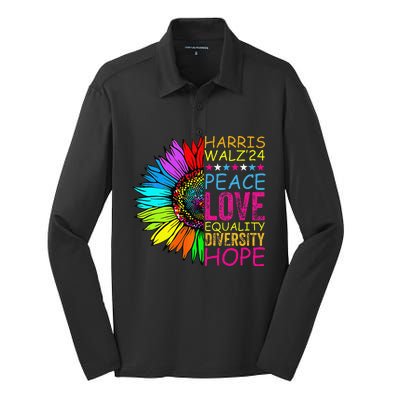 Kamala Harris Peace Love Equality Hope Diversity Silk Touch Performance Long Sleeve Polo