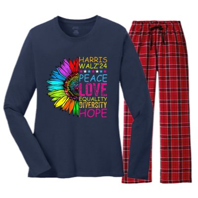 Kamala Harris Peace Love Equality Hope Diversity Women's Long Sleeve Flannel Pajama Set 