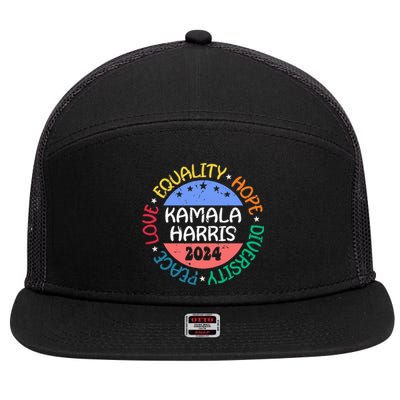 Kamala Harris Peace Love Equality Hope Diversity 7 Panel Mesh Trucker Snapback Hat