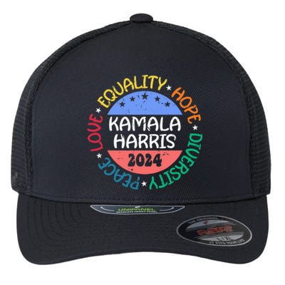 Kamala Harris Peace Love Equality Hope Diversity Flexfit Unipanel Trucker Cap