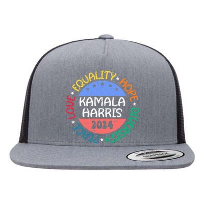 Kamala Harris Peace Love Equality Hope Diversity Flat Bill Trucker Hat