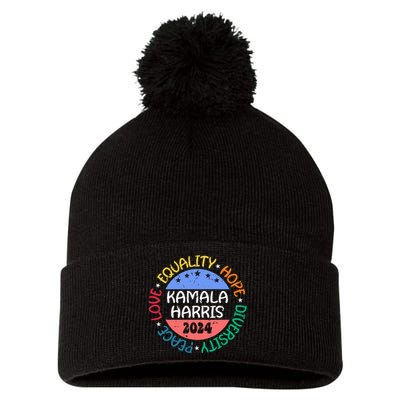 Kamala Harris Peace Love Equality Hope Diversity Pom Pom 12in Knit Beanie