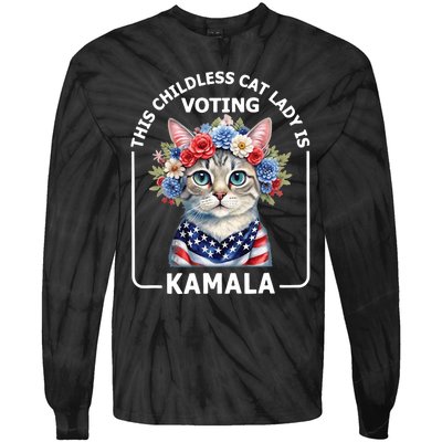 Kamala Harris Presiden 2024 Childless Cat Lady Madam Tie-Dye Long Sleeve Shirt