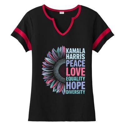 Kamala Harris Peace Love Equality Hope Diversity Ladies Halftime Notch Neck Tee