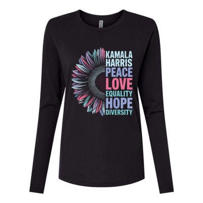 Kamala Harris Peace Love Equality Hope Diversity Womens Cotton Relaxed Long Sleeve T-Shirt