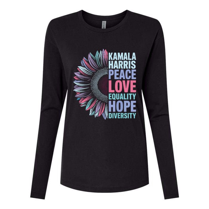 Kamala Harris Peace Love Equality Hope Diversity Womens Cotton Relaxed Long Sleeve T-Shirt