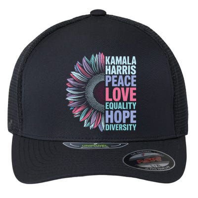 Kamala Harris Peace Love Equality Hope Diversity Flexfit Unipanel Trucker Cap