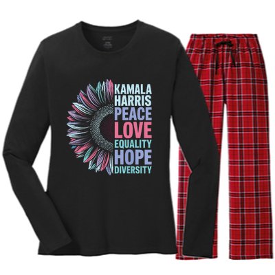 Kamala Harris Peace Love Equality Hope Diversity Women's Long Sleeve Flannel Pajama Set 