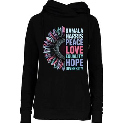 Kamala Harris Peace Love Equality Hope Diversity Womens Funnel Neck Pullover Hood