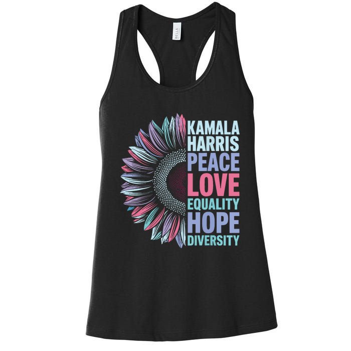 Kamala Harris Peace Love Equality Hope Diversity Women's Racerback Tank