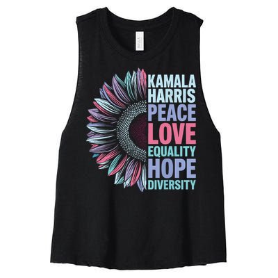 Kamala Harris Peace Love Equality Hope Diversity Women's Racerback Cropped Tank