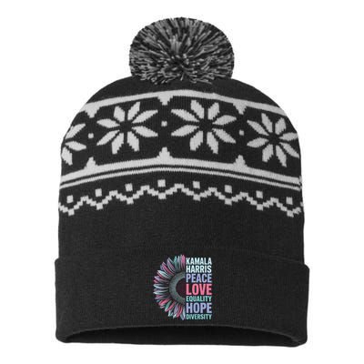 Kamala Harris Peace Love Equality Hope Diversity USA-Made Snowflake Beanie