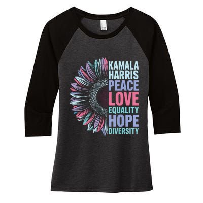 Kamala Harris Peace Love Equality Hope Diversity Women's Tri-Blend 3/4-Sleeve Raglan Shirt