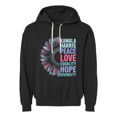 Kamala Harris Peace Love Equality Hope Diversity Garment-Dyed Fleece Hoodie