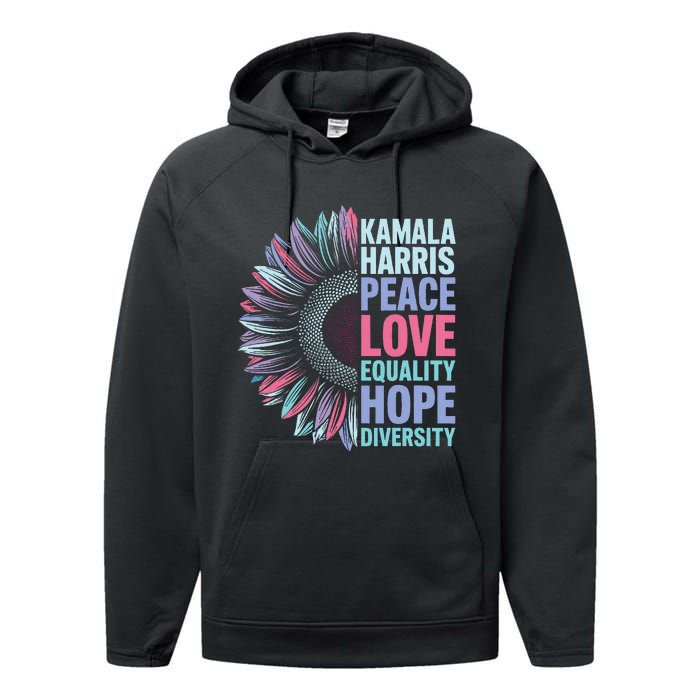 Kamala Harris Peace Love Equality Hope Diversity Performance Fleece Hoodie