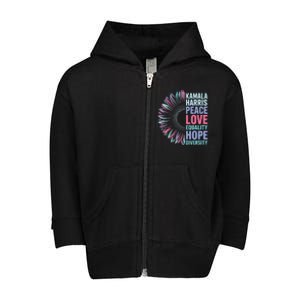 Kamala Harris Peace Love Equality Hope Diversity Toddler Zip Fleece Hoodie