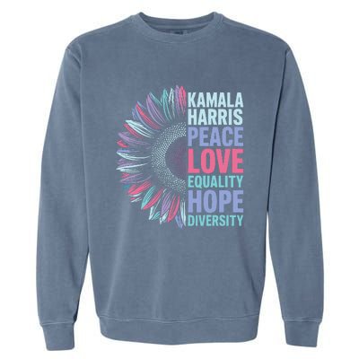 Kamala Harris Peace Love Equality Hope Diversity Garment-Dyed Sweatshirt