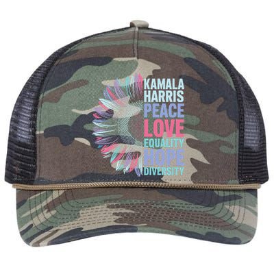 Kamala Harris Peace Love Equality Hope Diversity Retro Rope Trucker Hat Cap