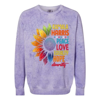 Kamala Harris Peace Love Equality Hope Diversity 2024 Colorblast Crewneck Sweatshirt