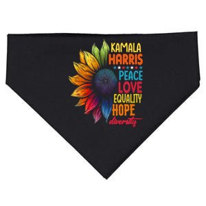 Kamala Harris Peace Love Equality Hope Diversity 2024 USA-Made Doggie Bandana