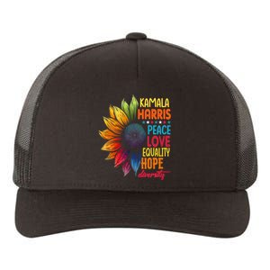 Kamala Harris Peace Love Equality Hope Diversity 2024 Yupoong Adult 5-Panel Trucker Hat