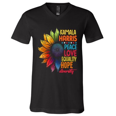 Kamala Harris Peace Love Equality Hope Diversity 2024 V-Neck T-Shirt