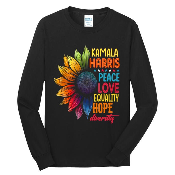 Kamala Harris Peace Love Equality Hope Diversity 2024 Tall Long Sleeve T-Shirt