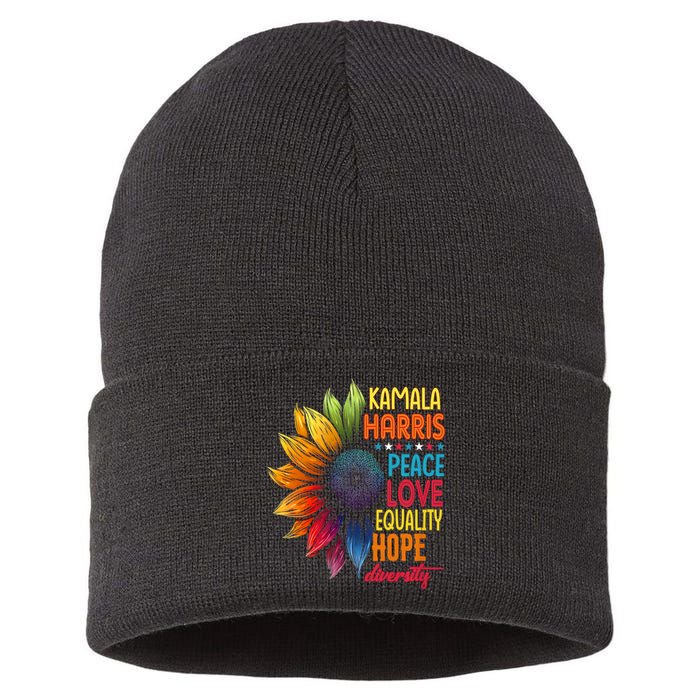 Kamala Harris Peace Love Equality Hope Diversity 2024 Sustainable Knit Beanie