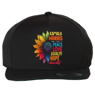 Kamala Harris Peace Love Equality Hope Diversity 2024 Wool Snapback Cap