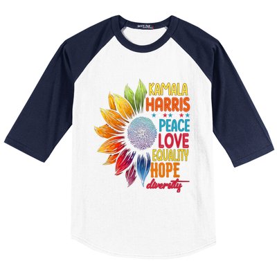 Kamala Harris Peace Love Equality Hope Diversity 2024 Baseball Sleeve Shirt