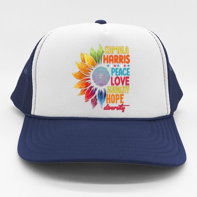 Kamala Harris Peace Love Equality Hope Diversity 2024 Trucker Hat