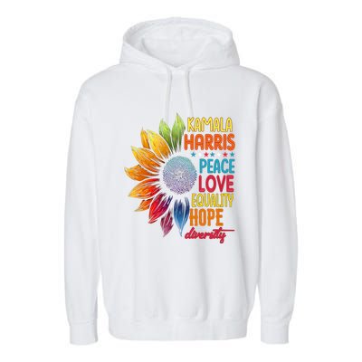 Kamala Harris Peace Love Equality Hope Diversity 2024 Garment-Dyed Fleece Hoodie