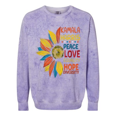 Kamala Harris Peace Love Equality Hope Diversity Colorblast Crewneck Sweatshirt