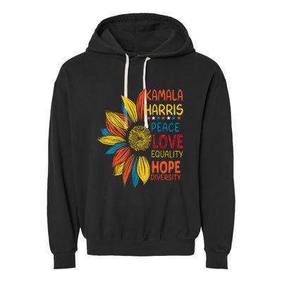 Kamala Harris Peace Love Equality Hope Diversity Garment-Dyed Fleece Hoodie