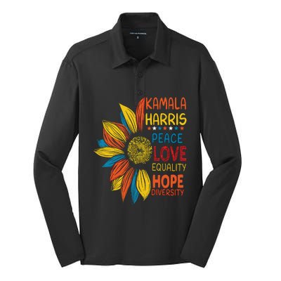 Kamala Harris Peace Love Equality Hope Diversity Silk Touch Performance Long Sleeve Polo