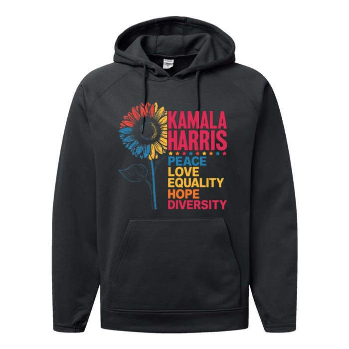 Kamala Harris Peace Love Equality Hope Diversity Performance Fleece Hoodie