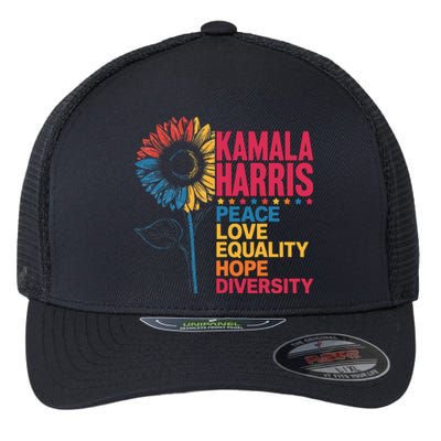 Kamala Harris Peace Love Equality Hope Diversity Flexfit Unipanel Trucker Cap