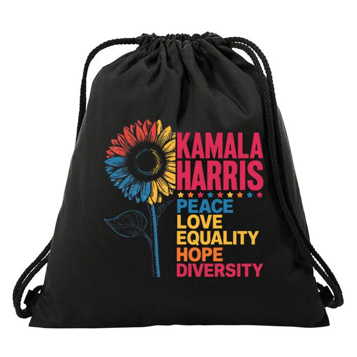 Kamala Harris Peace Love Equality Hope Diversity Drawstring Bag