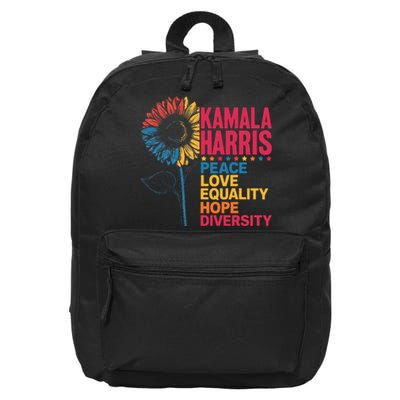 Kamala Harris Peace Love Equality Hope Diversity 16 in Basic Backpack