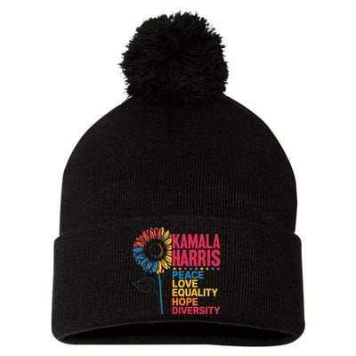 Kamala Harris Peace Love Equality Hope Diversity Pom Pom 12in Knit Beanie